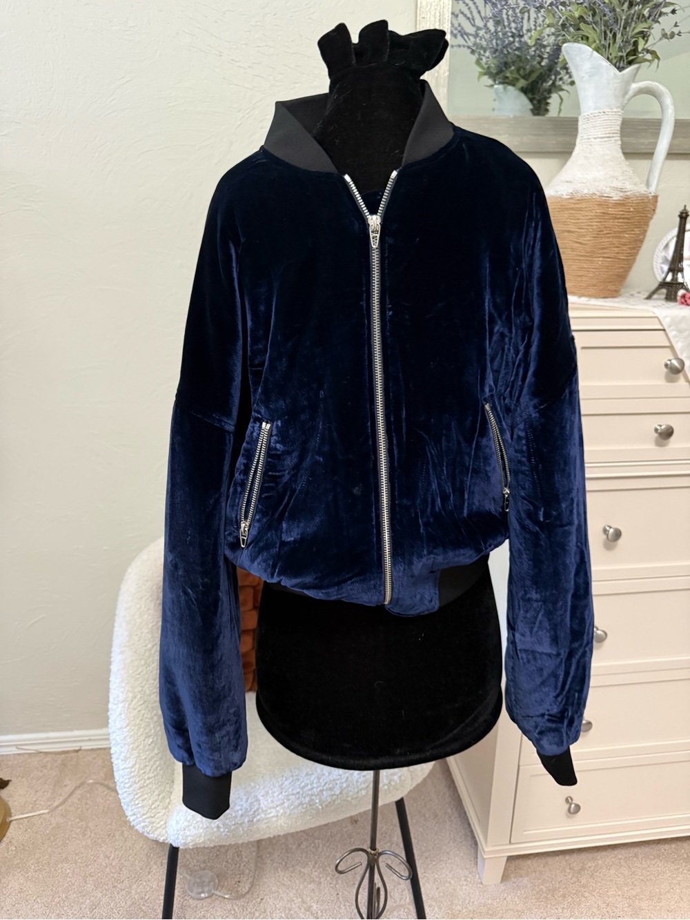 Alexander Wang Navy Velvet Bomber Jacket